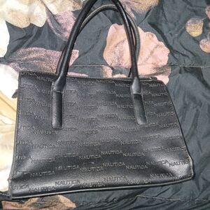 Nautica Black Satchel with Structured Shape and Textured Design